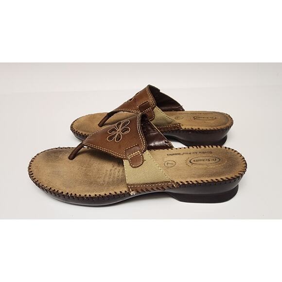 Dr. Scholls Women's Brown Leather Floral Thong Flip Flop Sandal Shoes Size US 7 - Picture 5 of 7